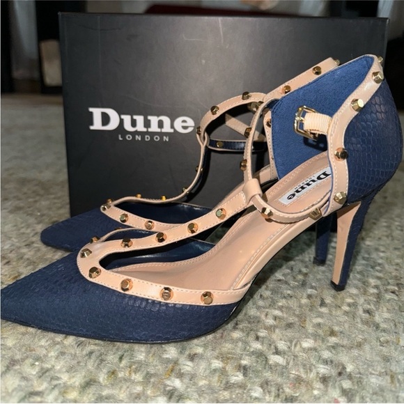 Dune London Blue and Cream Studded Heels - Picture 1 of 6